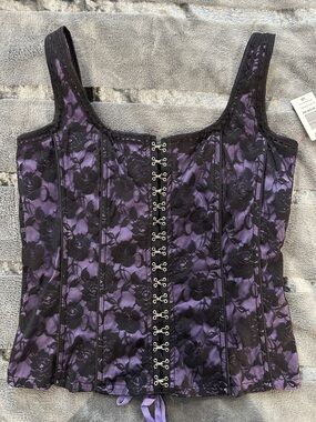 Tripp NYC Purple and Black Gothic Hook and Eye Corset Top Stretch L Gorgeous